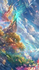 Obraz premium Vibrant Abstract Landscape Wallpaper with Flat Design Elements, Capturing the Beauty and Essence of Nature in High-Definition AI-Generated Art.