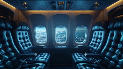 Obraz premium Luxurious Airplane Cabin with Leather Seats - Generative AI