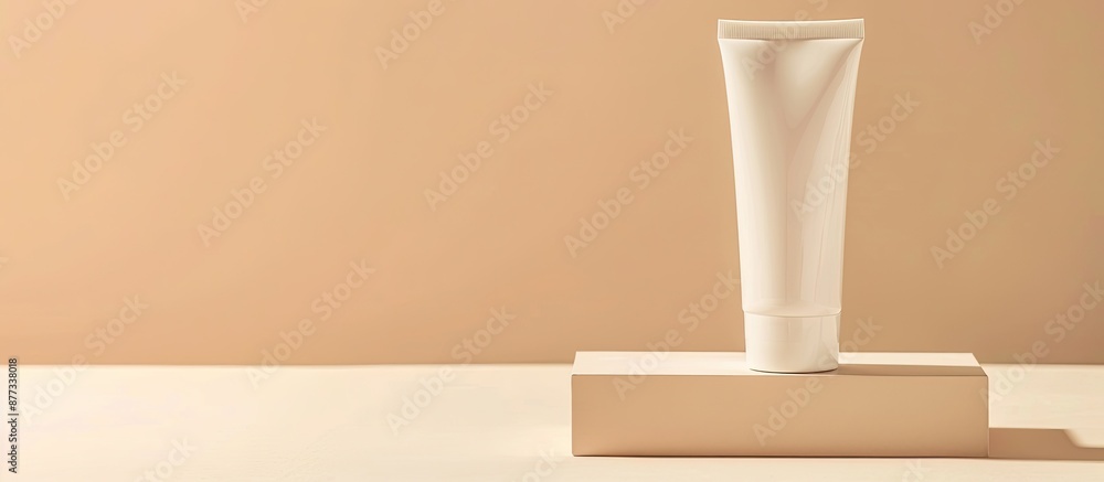 Poster White tube of skin care cream shown in lifestyle and makeup themed copy space image