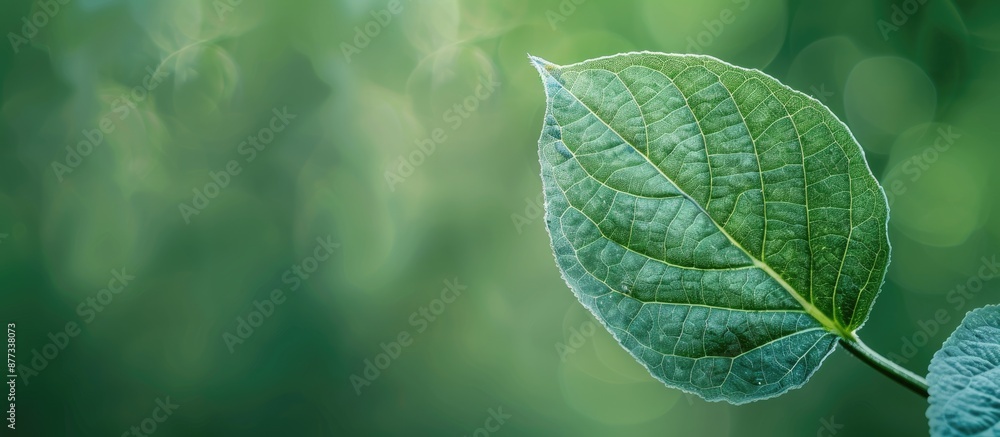 Poster a focused shot showing a green leaf against a soft green backdrop with room for text ideal for theme