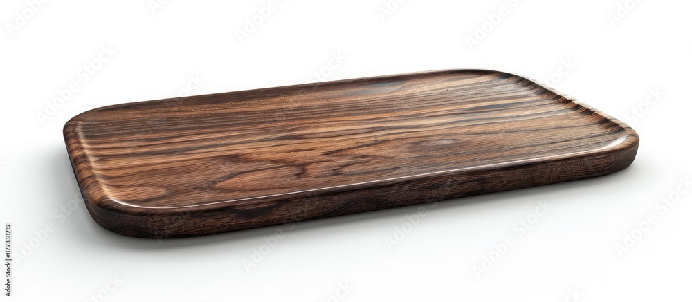 Poster dark wood rectangular cutting board tray isolated on a white background with copy space image