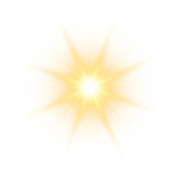 Gold Glow Star. Light glowing effect. Transparent Sun rays