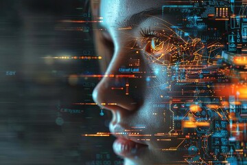 Obraz premium Digital combination, digitization, high-tech, big data, and a strong sense of technology, including 1