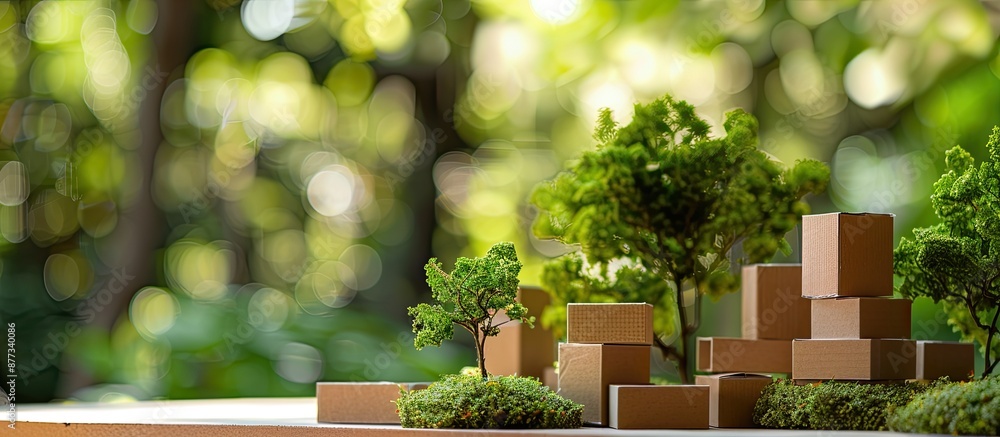 Poster create a model showcasing an environmentally conscious idea with sustainable paper and cardboard pac