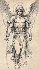 A black and white draw of an angel