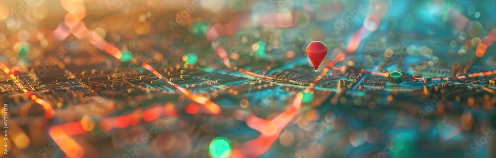 Poster locate yourself on a map with routes. a concept background showing a location pinned on a map with a