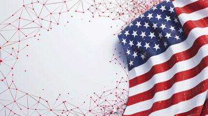 Obraz premium American flag with a modern network background, symbolizing technology, innovation, and connectivity in the United States., 4th of july holiday,Independence Day,Memorial Day