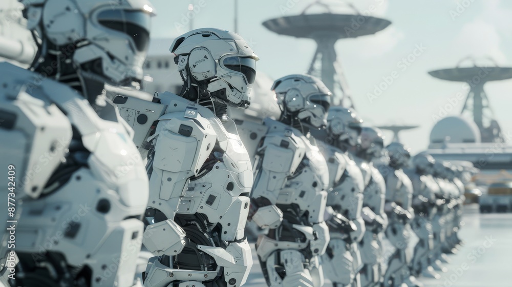 Poster 3d rendering of an apocalyptic robot invasion. super realistic concept. the future.