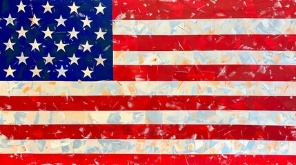 Fototapeta premium Artistic rendering of the American flag with a textured and abstract design, featuring red, white, and blue colors with stars and stripes., 4th of july holiday,Independence Day,Memorial Day