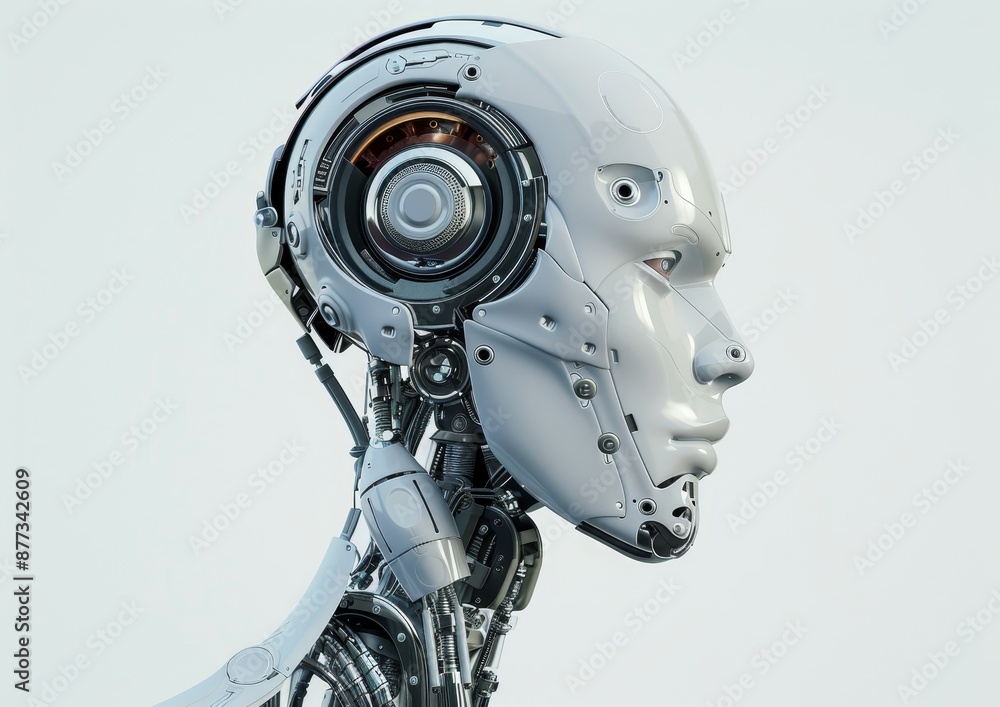 Poster cyborg head profile / futuristic man 3d rendering with stylish features