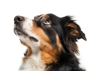 Fototapeta premium Dog Dreaming. Portrait of Australian Shepherd Dog Thinking and Dreaming, Isolated on White Background