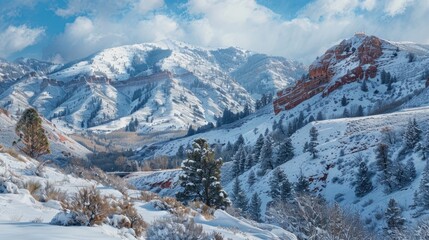 Utah Snow. Backside Ridge of Hidden Peak at Alta Resort with Rocky Mountain Landscape