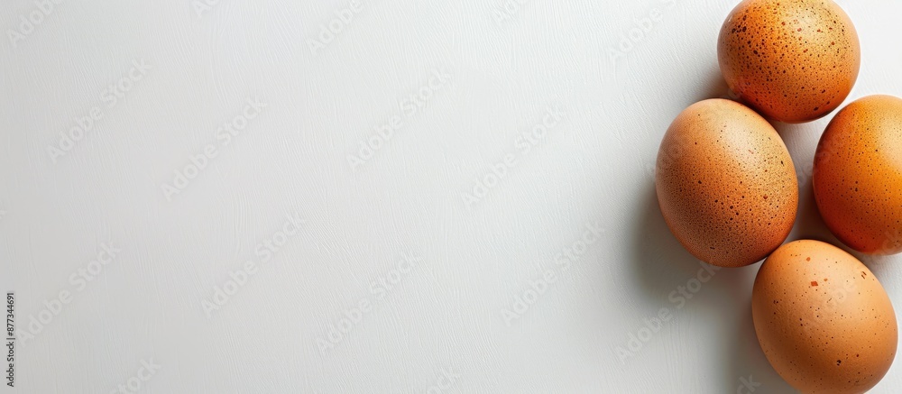 Poster eggs without any additional ingredients placed on a white backdrop creating a clear space for insert