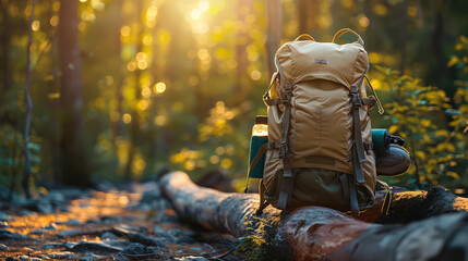 Leather travel bag situated amidst a lush forest