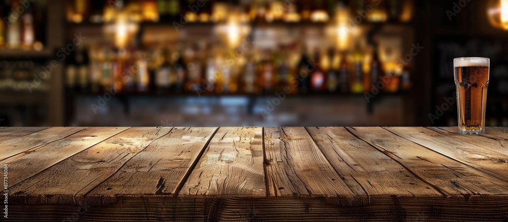 Poster wooden table in a bar or cafe with a menu frame for text marketing promotions and a blank space for 