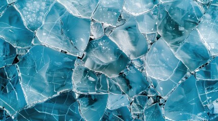 Cracked Ice Lake. Floe on Blue Water Lake: Winter's Fractured Global Warming Risk