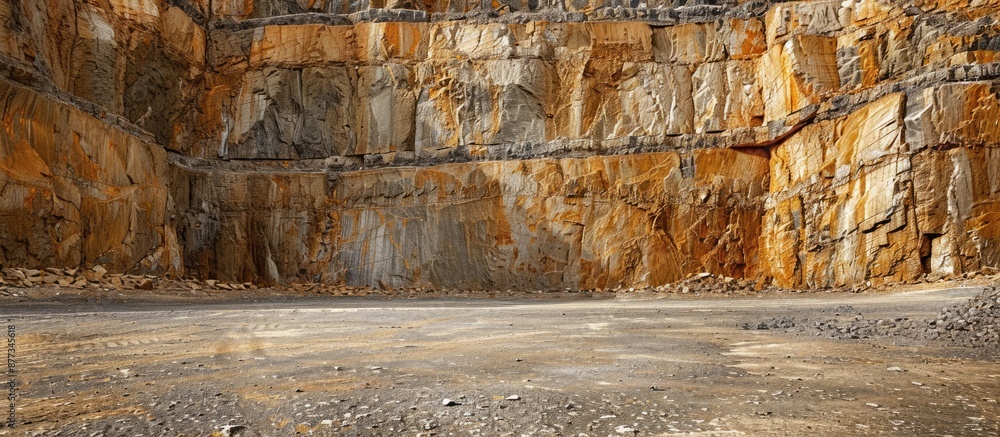 Poster sandy texture with various marks an empty scene in a quarry setting showing no signs of human activi