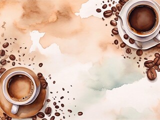 Coffee background in watercolor style with space for text.