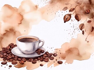 Coffee background in watercolor style with space for text.