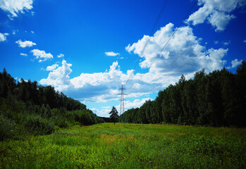 Power line at summer sagebrush landscape background © spacedrone808