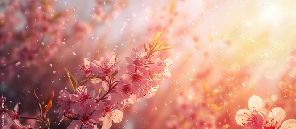 Aufkleber spring brings bees pollinating cherry blossoms creating an abstract background with blooming trees a