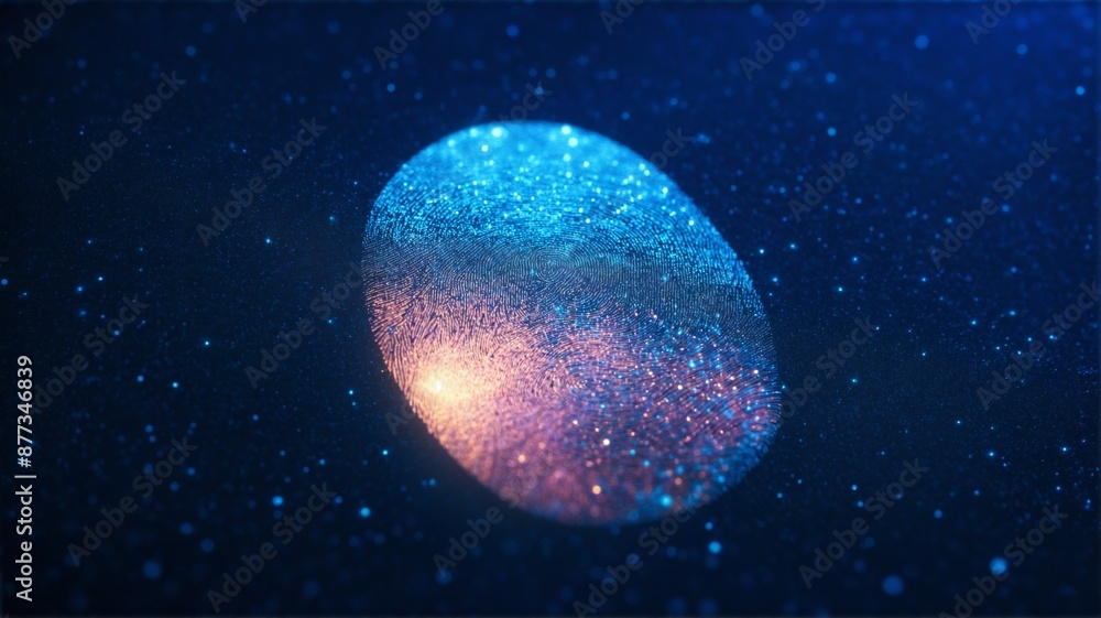 Poster biometric glow, digital fingerprint, a mesmerizing abstract visualization of a glowing digital finge