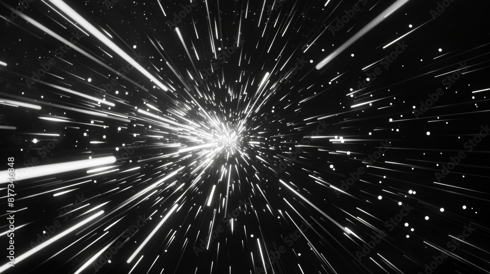 Poster 3d rendering time travel through a space tunnel through a black hole using hyper-lapse in space or a