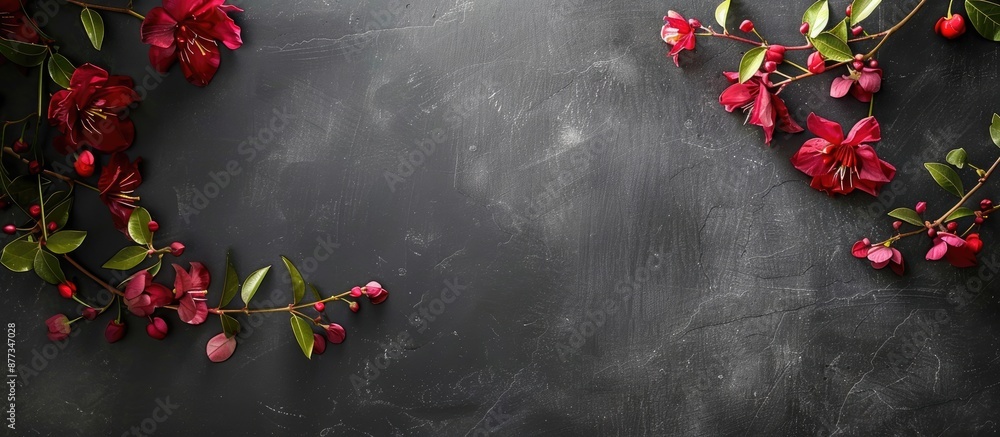 Poster white isolated background with a flower decoration on a blackboard with ample copy space image