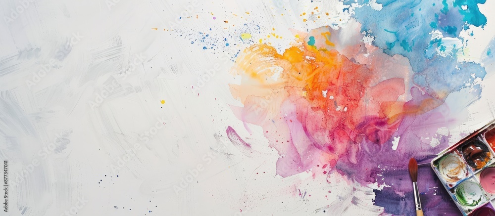 Aufkleber overhead view of a watercolor palette on blank paper with available copy space image