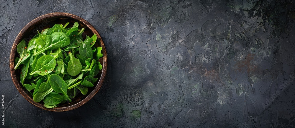 Poster top view of a fresh oak leaf salad on a dark backdrop with ample copy space image