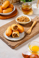 Luti Gendang is Anambas (Indonesia) island special food, make from eggs, flour, filled with grated fish.