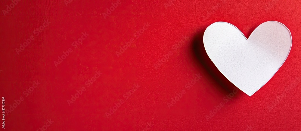 Aufkleber square cropped white paper heart on a red background with a copy space image viewed from the top dep