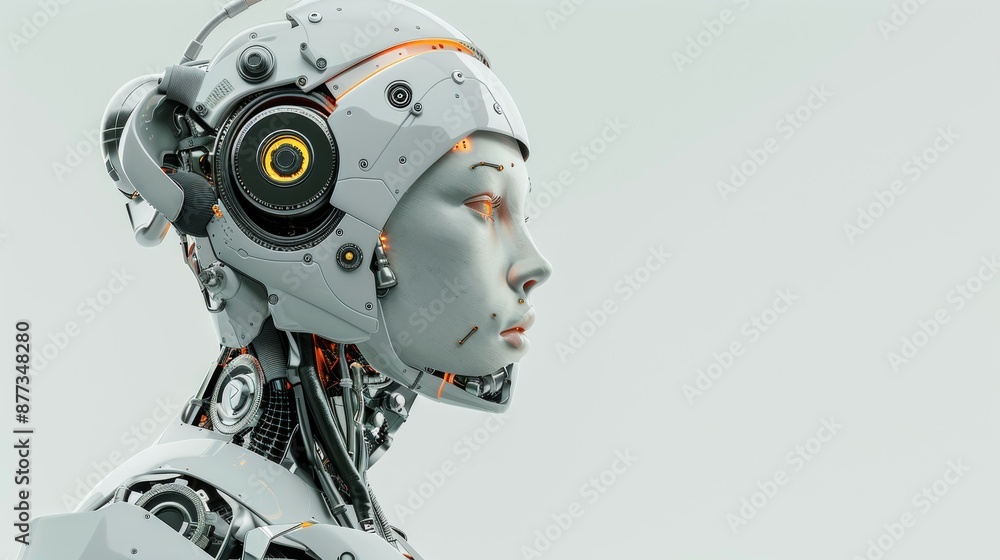 Aufkleber robot with futuristic technology in white color. concept of stock market, technology, and science fi