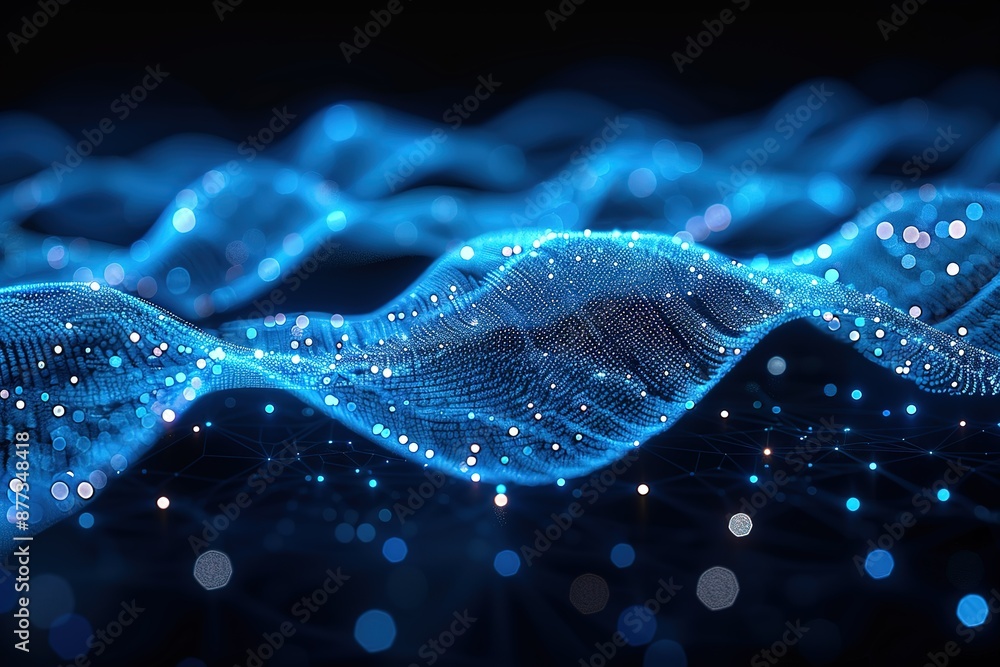 Aufkleber the image is a blue wave with many small dots scattered throughout it