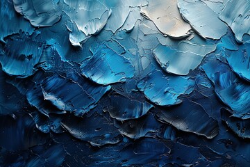 Fototapeta premium The painting is a blue and white swirl of paint that looks like the ocean