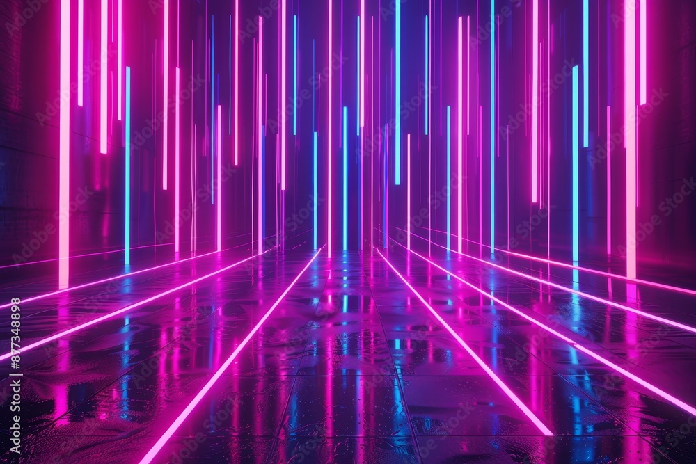 Aufkleber the stock technology was used to create an 80s video game scene in neon colors with three-dimensiona