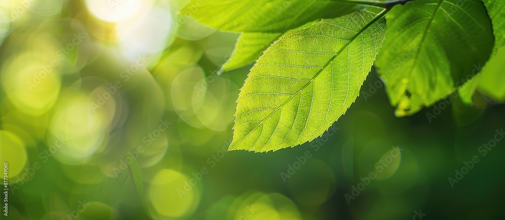 Poster blurry green leaf in a garden creates a serene backdrop or wallpaper with space for text or images. 