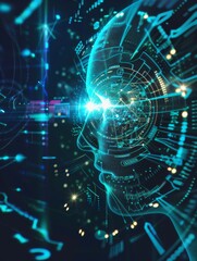 Futuristic AI , write "&Iuml;&euro;" ::3 symbol, highlighted in a virtual tech space with dynamic neon lighting