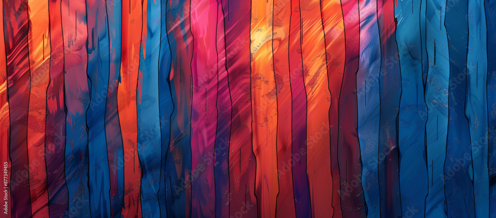 Aufkleber abstract red, blue and orange background with vertical lines of different shades of color. the patte