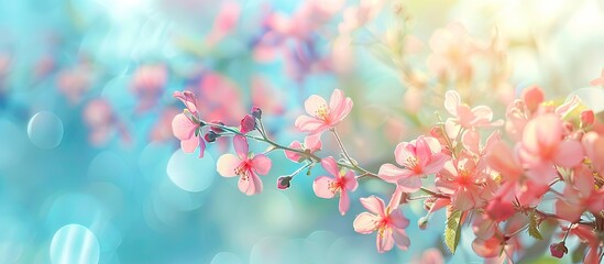 Fototapeta premium Soft focus flower on blurred bokeh backdrop with copy space image