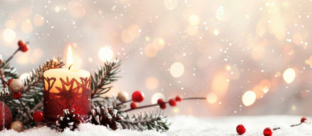 Poster white background with a christmas candle creating a festive ambiance in a copy space image
