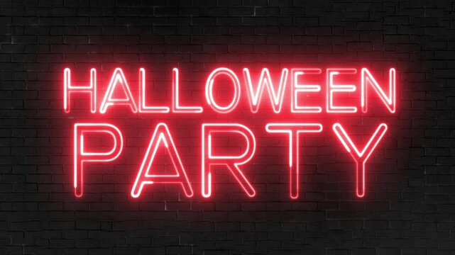 Halloween Party text font with light. Luminous and shimmering haze inside the letters of the text Halloween Party . Halloween Party  neon sign.