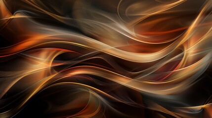 Obraz premium Abstract digital art with wavy lines in brown, orange, and yellow