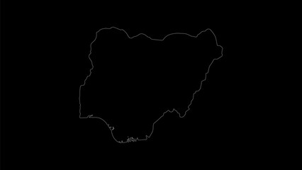 Nigeria map vector illustration. Drawing with a white line on a black background.