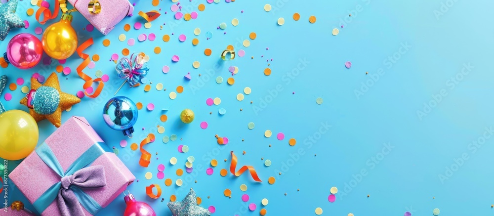Aufkleber a festive design with a blank card and birthday decorations displayed on a vivid backdrop with copy 