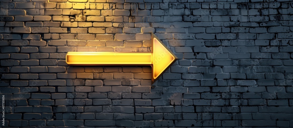 Poster a yellow arrow pointing to a light on a brick wall symbolizes a path to future success guiding decis