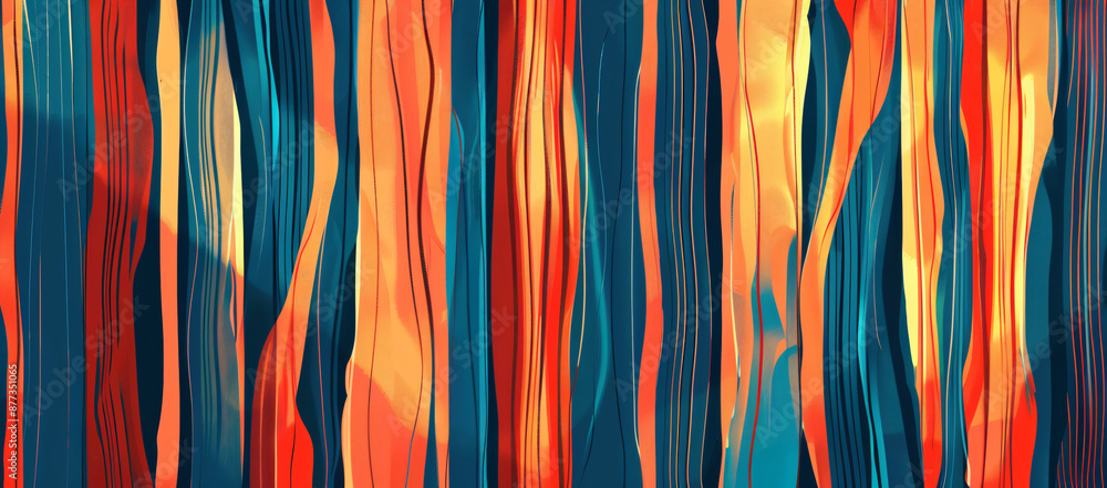 Poster abstract red, blue and orange background with vertical lines of different shades of color. the patte
