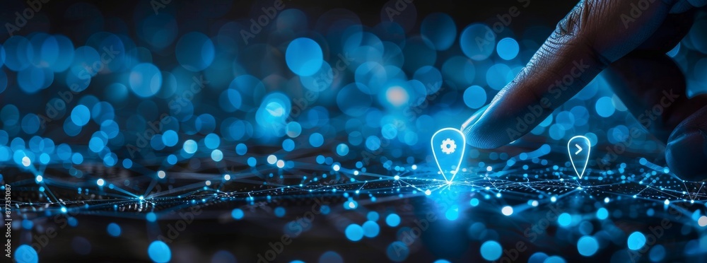 Aufkleber pointer pressing digital map with abstract blue technology location pins