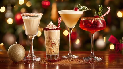 Toast to the season with specialty Christmas cocktails, from spiced eggnog and mulled wine to peppermint martinis and champagne.
