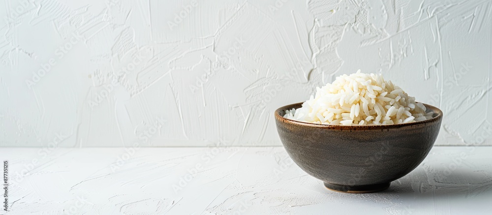 Canvas Prints Bowl of white rice against a white backdrop with copy space image available